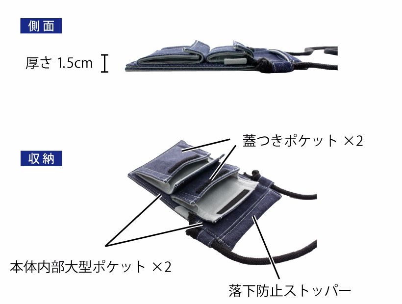 ショルダースリムポーチの商品寸法２