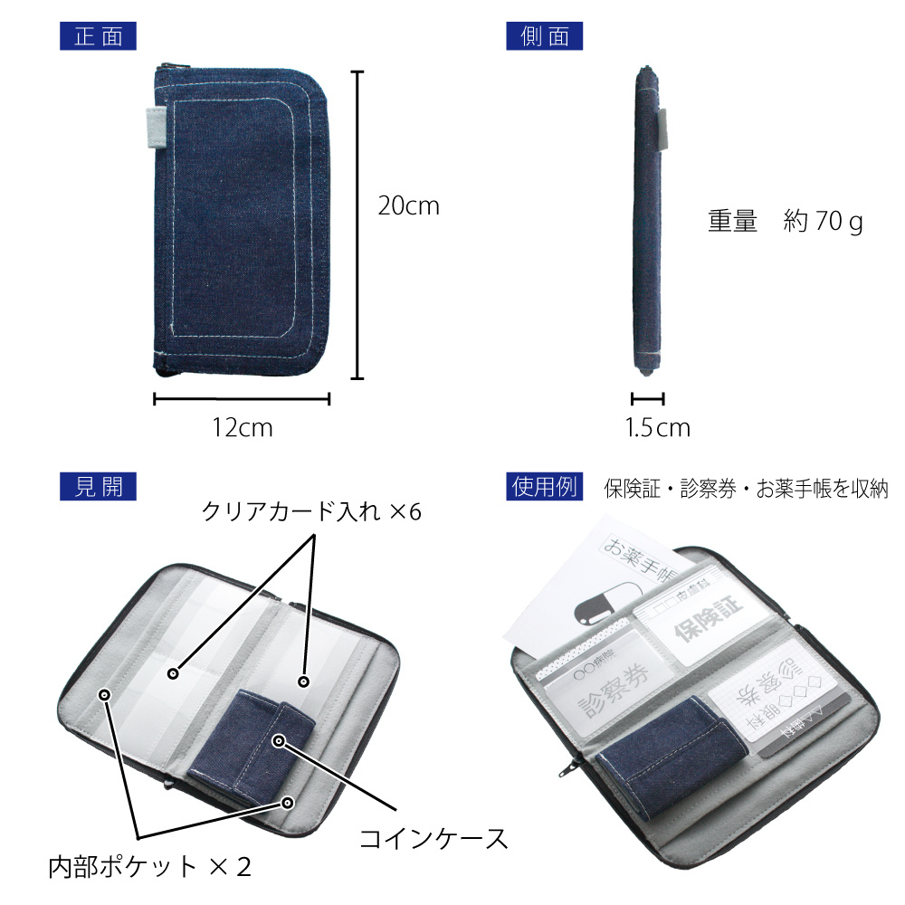 手造りマルチカードケースの寸法