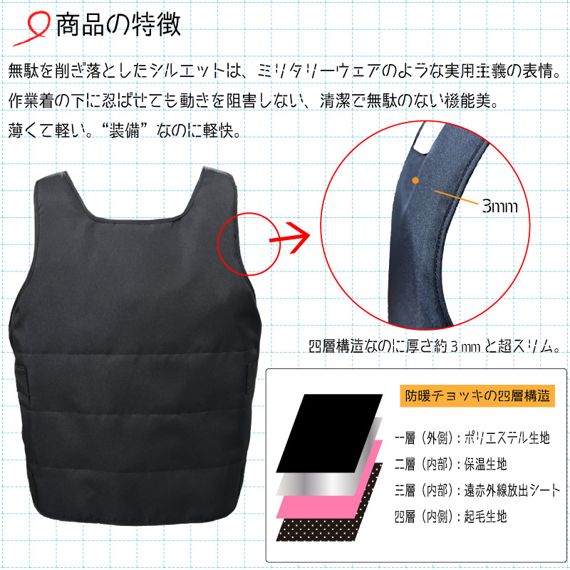 防暖チョッキ改の特徴